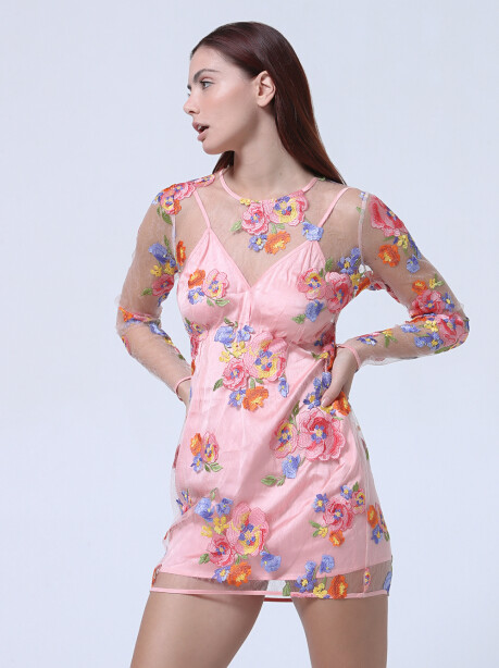 Mini dress trasparente ricamato con fiori - 4