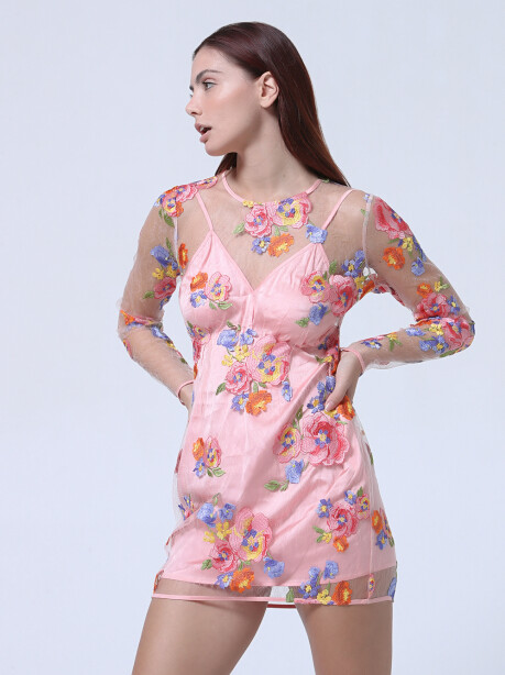 Transparent mini dress embroidered with flowers - 4