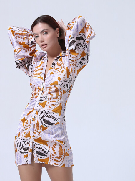 Butterfly pattern maxi dress with buttons - 3