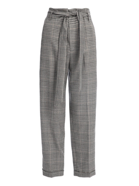 Pantaloni check con vita a sacchetto - 1