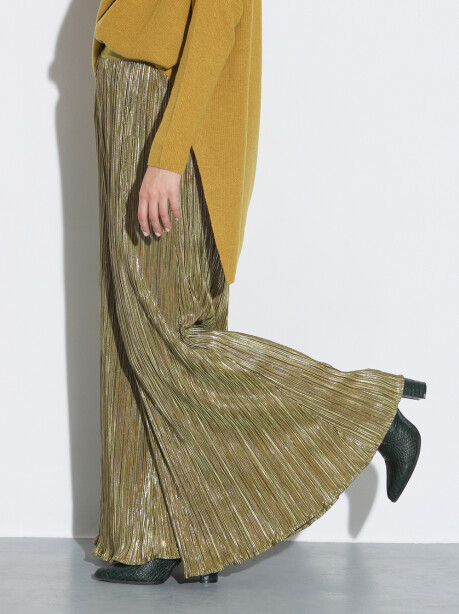 Irregular pleated pantapalazzo in lurex - 2