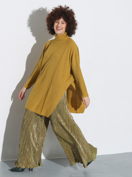 Irregular pleated pantapalazzo in lurex - 4