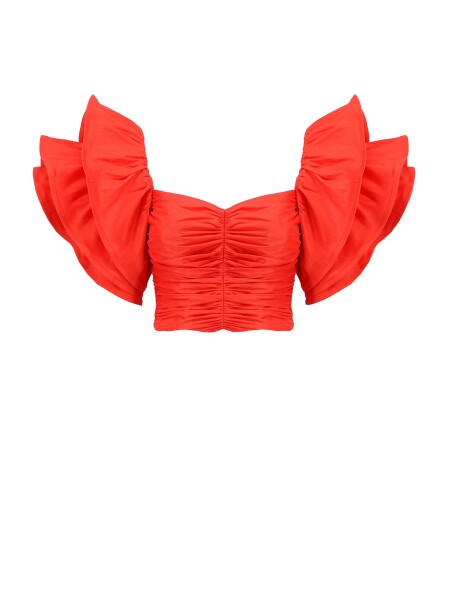Crop top with sleeves with shantung ruffles - 1