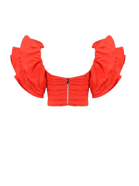 Crop top with sleeves with shantung ruffles - 2