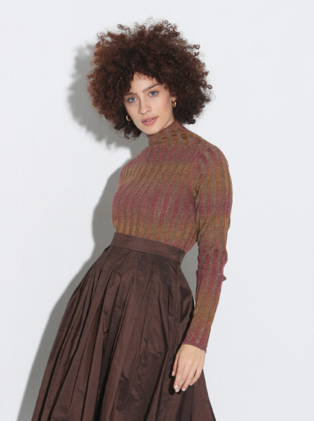 High neck sweater in ribbed lurex - 4