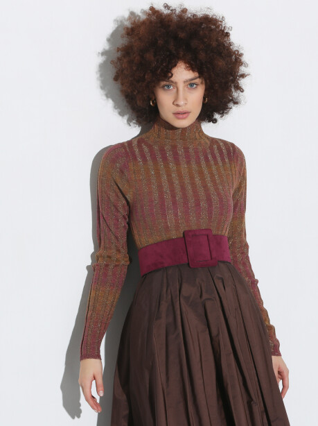 High neck sweater in ribbed lurex - 3