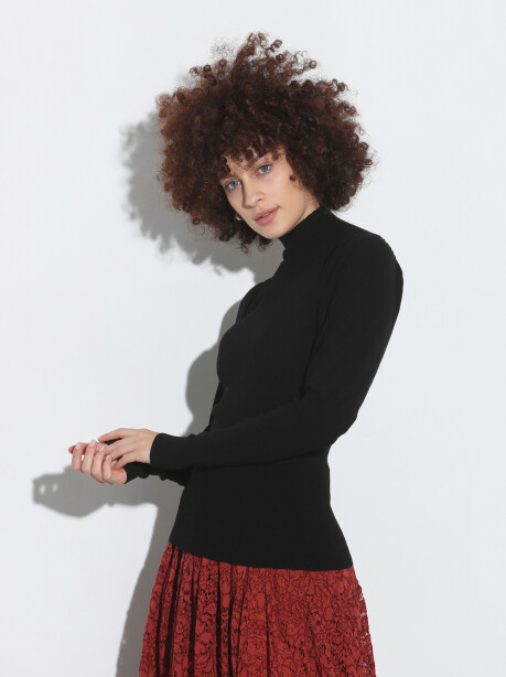 Maglia collo alto a costine stretch - 3