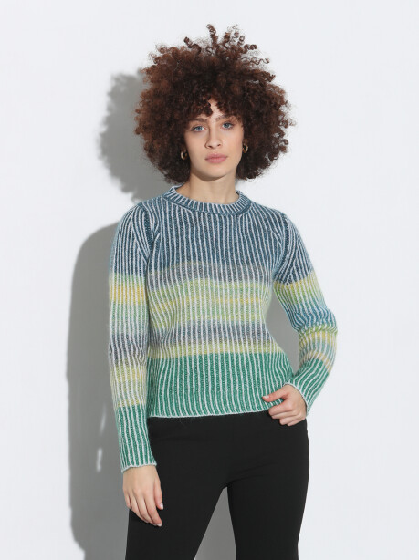 Pullover girocollo a maglia inglese multicolor - 4