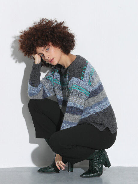 Patterned boat neck pullover - 3