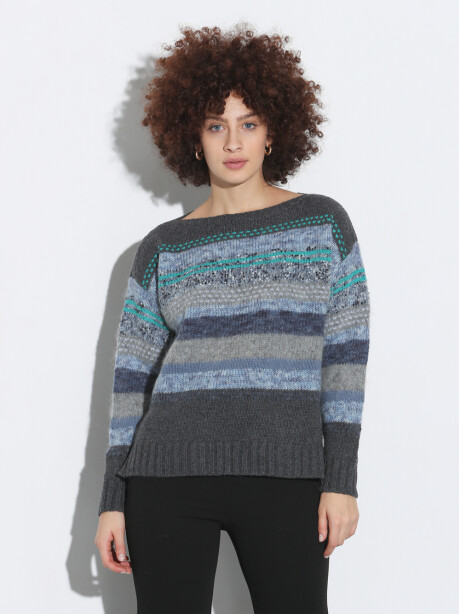 Pullover scollo a barchetta fantasia - 4