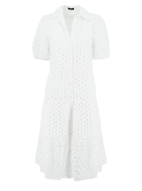 Vestito chemisier in cotone traforato - 1
