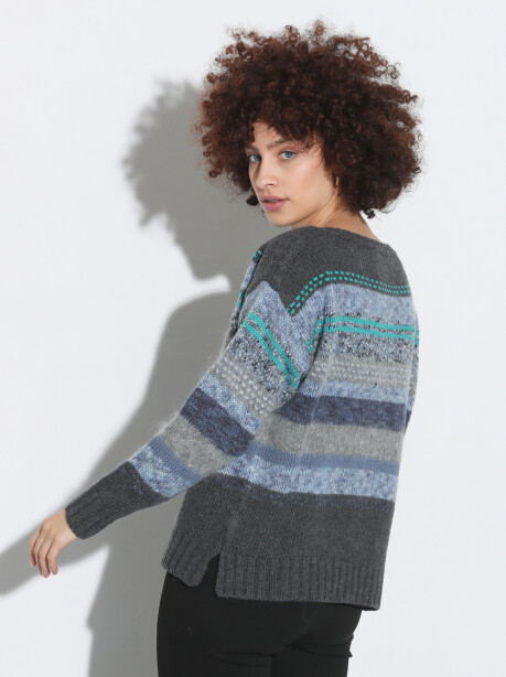 Pullover scollo a barchetta fantasia - 2