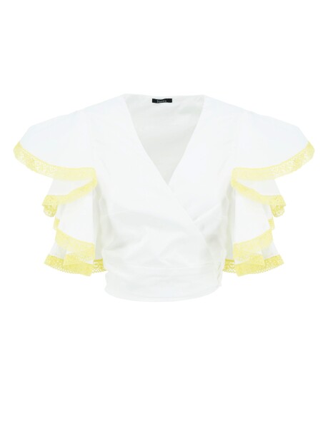 Crossover crop top with butterfly sleeves - 1
