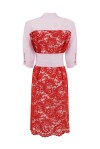 Two-tone dress in linen and rebrodè lace - 2