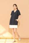Vestito scollo a V bicolor - 1