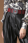 Burgundy leather belt with jewel buckle - 3