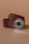 Burgundy leather belt with jewel buckle - 4
