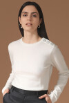 Cashmere sweater with jewel buttons on the shoulder - 3