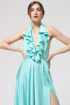 Vestito lungo scollo all'americana con rouches - 3