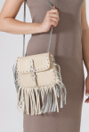 Ivory bag with fringes and double buckle - 3