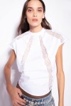 Sleeveless top in poplin and lace - 1