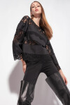 Blusa in denim nero e pizzo - 3