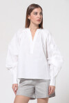 Blusa con scollo a V in popeline - 3