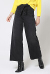 Jeans wide leg con cintura in denim nero - 4