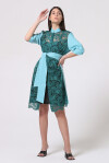 Two-tone dress in linen and rebrodè lace - 1