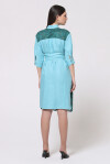 Two-tone dress in linen and rebrodè lace - 4