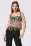 Crop top with gold embroidered flowers - 3