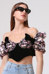 Crop top effetto bustier fantasia floreale - 3