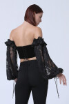 Crop top bustier con maniche in pizzo - 4