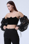 Crop top bustier con maniche in pizzo - 3