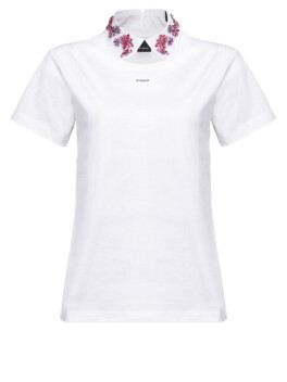 T-shirt in jersey di cotone con colletto gioiello