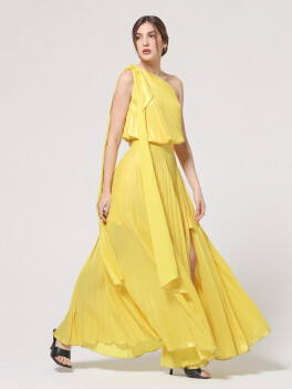 Vestito monospalla plissettato con fiocco - 3