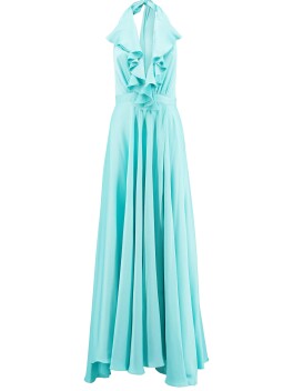 Long halter neck dress with ruffles