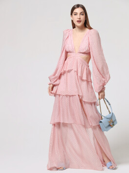 Long dress with flounces and balloon sleeves - 3