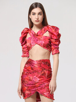 Crop top incrociato fantasia floreale - 3