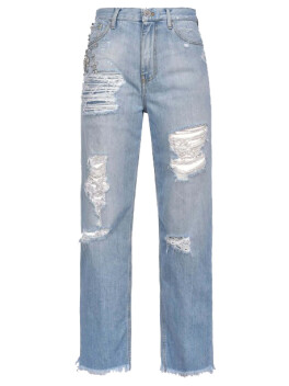 Jeans with crystal application