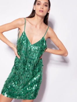 Mini dress with fringed sequins