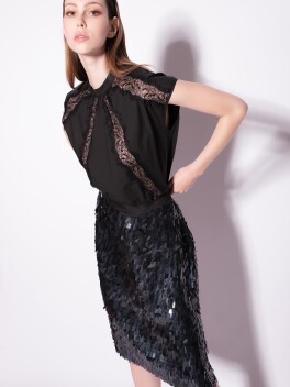 Sleeveless top in poplin and lace - 3