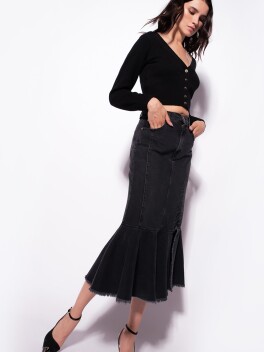 Longuette skirt in black denim - 3