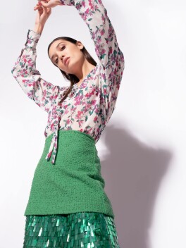 Minigonna bouclé con paillettes squadrate - 3