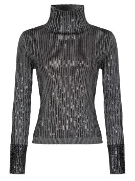 Ribbed turtleneck with sequin applications