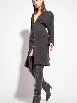 Longuette dress in denim and jacquard - 3