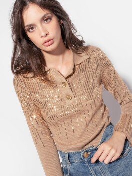 Ribbed polo shirt with sequins - 3