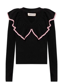 V-neck sweater with 100% cashmere decoration
