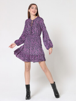 Short ethnic patterned dress in Indian silk - 3