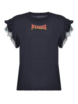 T-shirt con logo e maniche in tulle